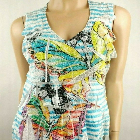 Paris Striped Butterfly Print Ruffled Tank - Picture 2 of 7